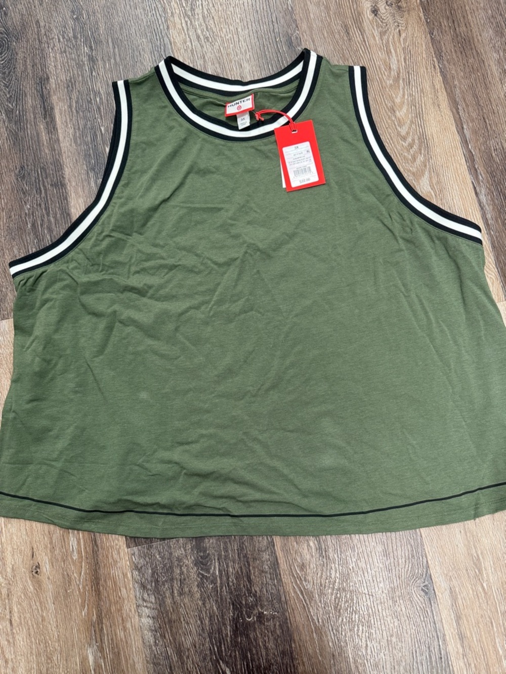 Hunter Olive Green Tank with Black and White Striped Trim